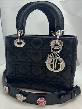Christian Dior Small Lady Dior My ABCDior Black Lambskin with Charm Strap